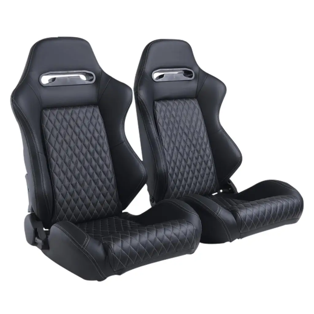 Epman 2 x Reclinable Black Car Seat +Gray Stitching PVC Leather Fit Left/Right Racing Bucket Seats JBR1035BG