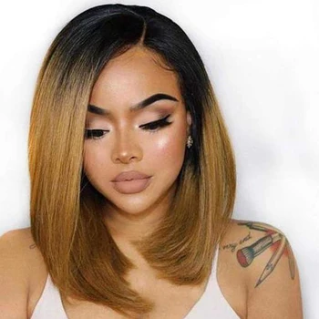 

Short Bob lace front human hair wigs 13X4 honey blonde Straight Wig Remy Hair Peruvian Wig for black women Ombre Human Hair Wig
