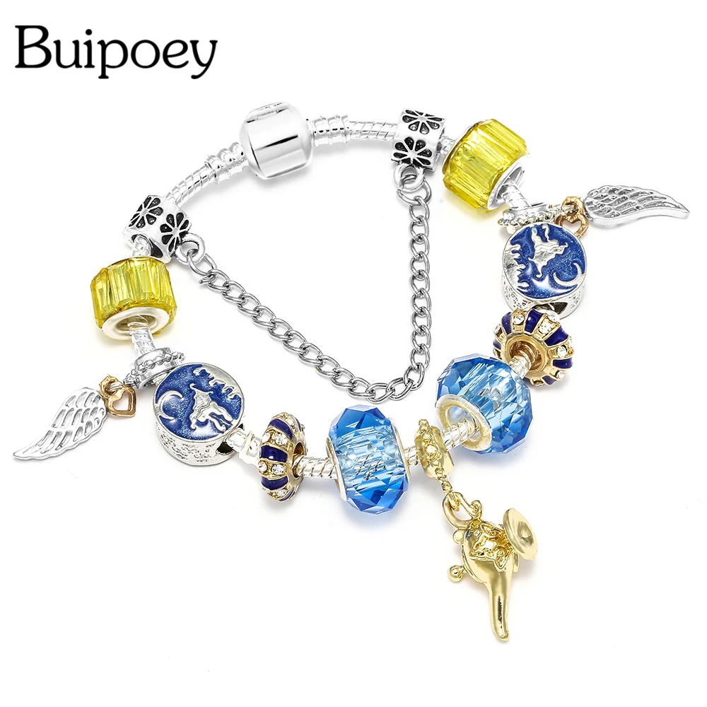 Buipoey 2019 Feather Wings Wish God Lamp Pendant Retro Jug Princess Magic Fly Carpet DIY Handmade Bangle Bracelet | Украшения и
