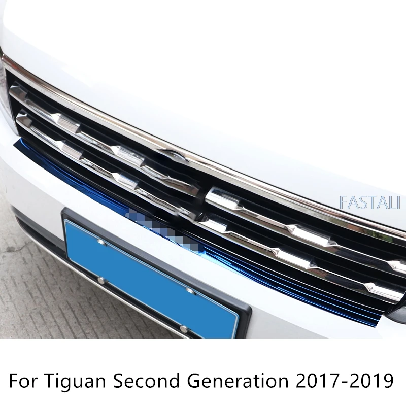 Для Tiguan второго поколения- автомобильный передний бампер крышка из нержавеющей стали декоративная отделка полосы внешняя наклейка украшение