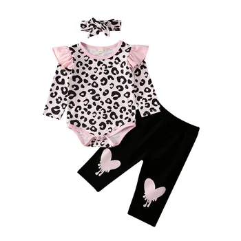 

Pudcoco US Stock 0-24M Newborn Infant Baby Girl Clothes Set Print Leopard Long Sleeve Romper Top Pants 2PCS Girl Autumn Outfits