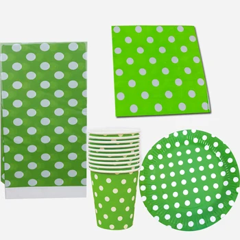 

61PCS Baby Shower Table cover Green Polka Dots Birthday Party Napkins Plates Decorate Tablecloth Cups Kids Favors Tableware Set