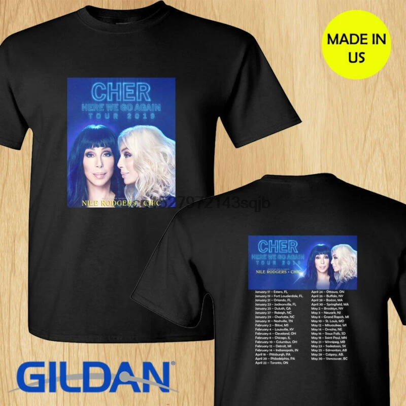 Черная футболка Cher Here We Go Again north american tour concert S 2XL 2019|Футболки| |