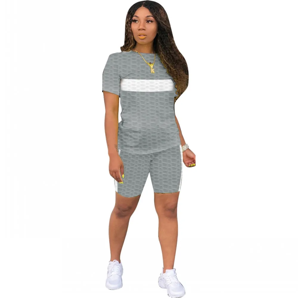 White Striped Short-Sleeved Two-Piece Women