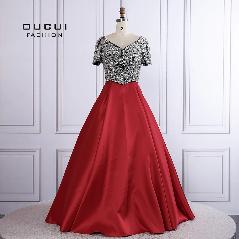 

Muslim Ball Gown 2019 Evening Party V Neck Bodice Luxury Rhinestone Prom Dresses Long A Line Floor Length Vestidos OL103445
