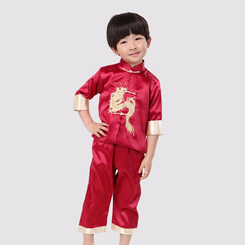 Kung fu/милый детский костюм дракона с вышивкой и длинными рукавами комплекты для