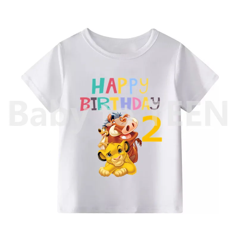 Children Lion King Birthday Number 1-10 Cartoon Print T-shirt Boys Girls Cute Simba Funny T Shirt Kids Clothes - Цвет: B