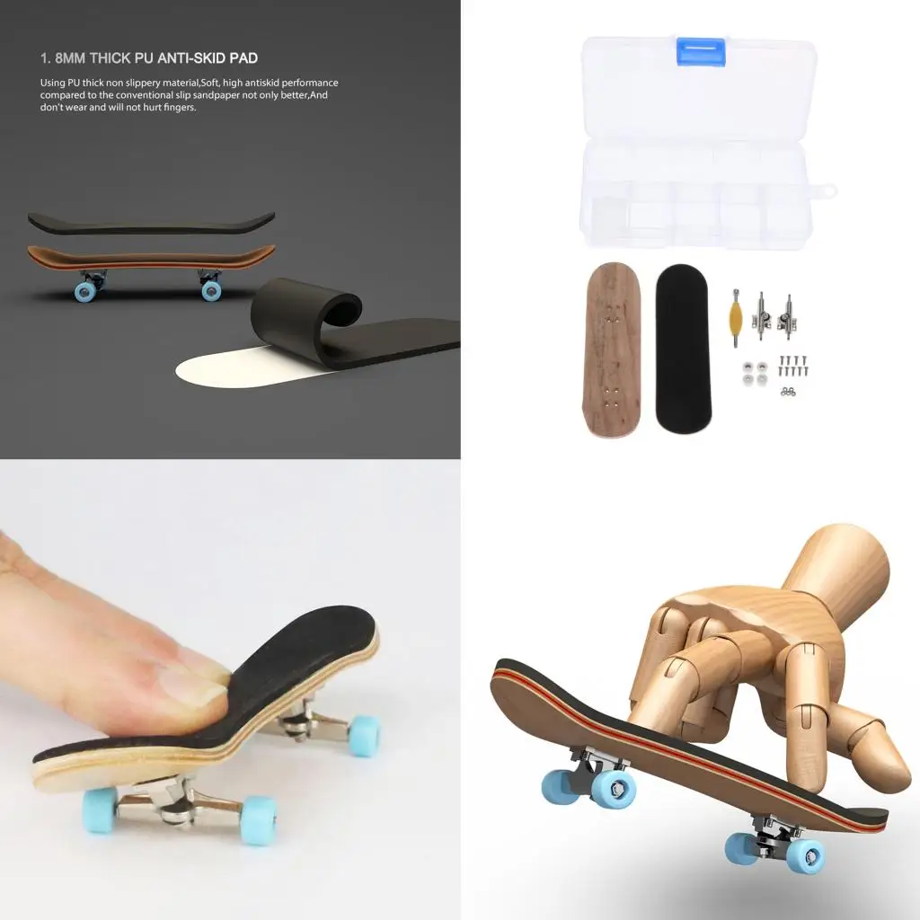 Wooden Fingerboard - Maple Wood Finger Skate Board Scooter Black Grit DIY Kits Box for Kids Girls