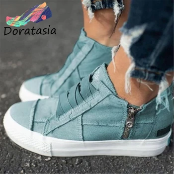 

DORATASIA Leisure Women Round Toe Lace Up Zipper Solid Shoes Casual Spring Handmade Flats Women Fashion Flats