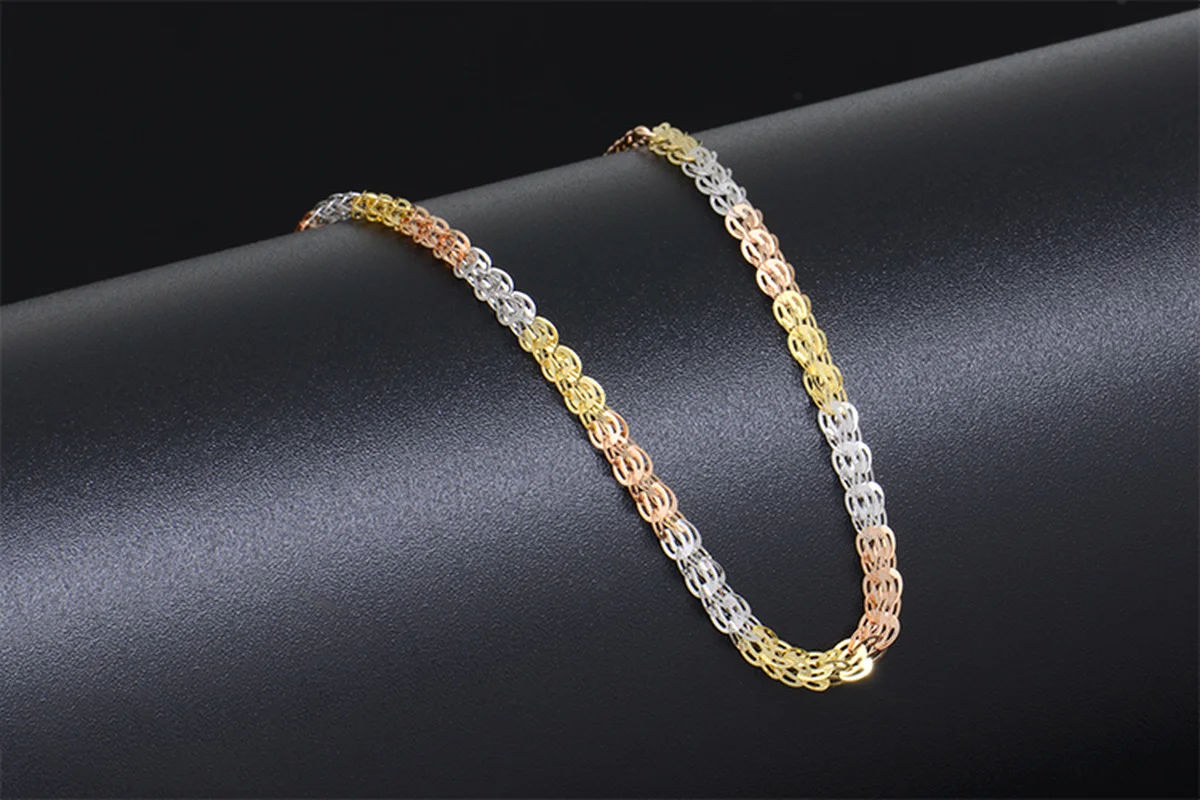 Glitzy 18K True Real Solid Genuine Gold AU750 Multi-Tone Link Chain Bracelet Bangles for Women Girl Upscale Fancy Office Jewelry
