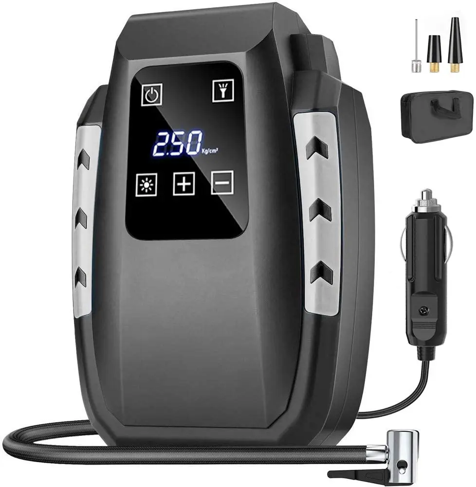 Car Tire Inflator Air Compressor Touch Digital Air Pump 12V 120W Portable Pressure Gauge Emergency Light For Motorcycles Bike
