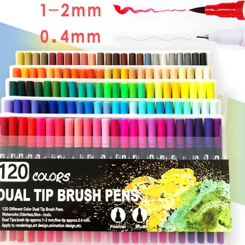 

120 Dual Markers Brush Pen Bullet Journal Pen Fine Point Coloring Marker & Brush Highlighter Pen for Hand Lettering Sketching