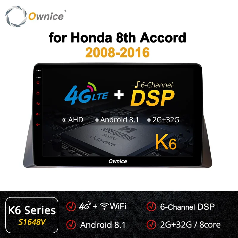 Ownice K1 K2 K3 K5 K6 Восьмиядерный Android 9,0 4G LTE 360 Panorama DSP 2DIN автомобильный dvd gps Радио для Honda Accord 8th 2008 2009 - Цвет: S1648 K6 Series