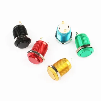 

1pc 12mm Metal Oxidized push button Switch flat/high round waterproof momentary reset 1NO pin terminal red black blue Gold Green