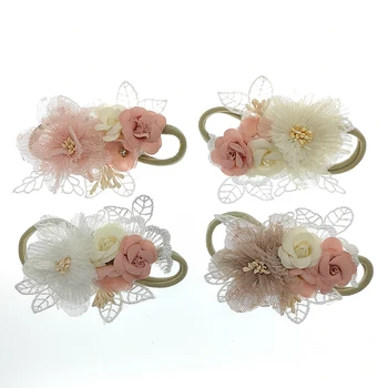 

Boutique Lace Headband Baby Girls Hairbands baby hair accessories Elastic Hair Ribbons Mesh Flower Headband Photography Props