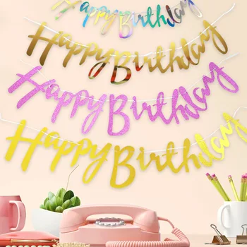 

Birthday Party Hanging Flag Birthday Decoration Flash Gold Latte Art Online Celebrity Banner Party Wall Hanging Flag