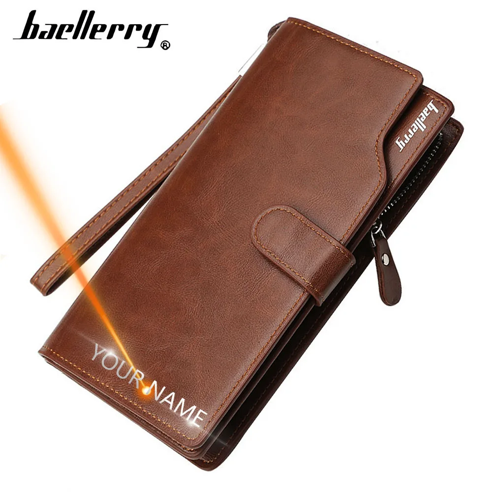 Baellerry Men Wallets Engraving Male Purse Name Zipper High-Quality Card-Holder Long-Style