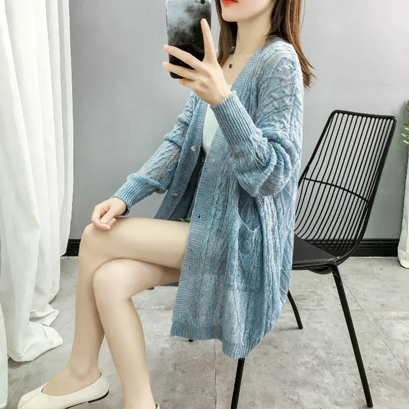 Hollow Knit Cardigan Female 2020 Spring Summer Thin Section Sun Protection Shawl Shirt Jacket Women Knitted Long Sweater |
