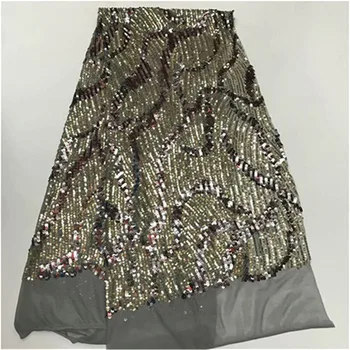

2019 Silver high quality sequence French Nigerian sequins net lace,African tulle mesh sequence lace fabric for dress 5yards/lo