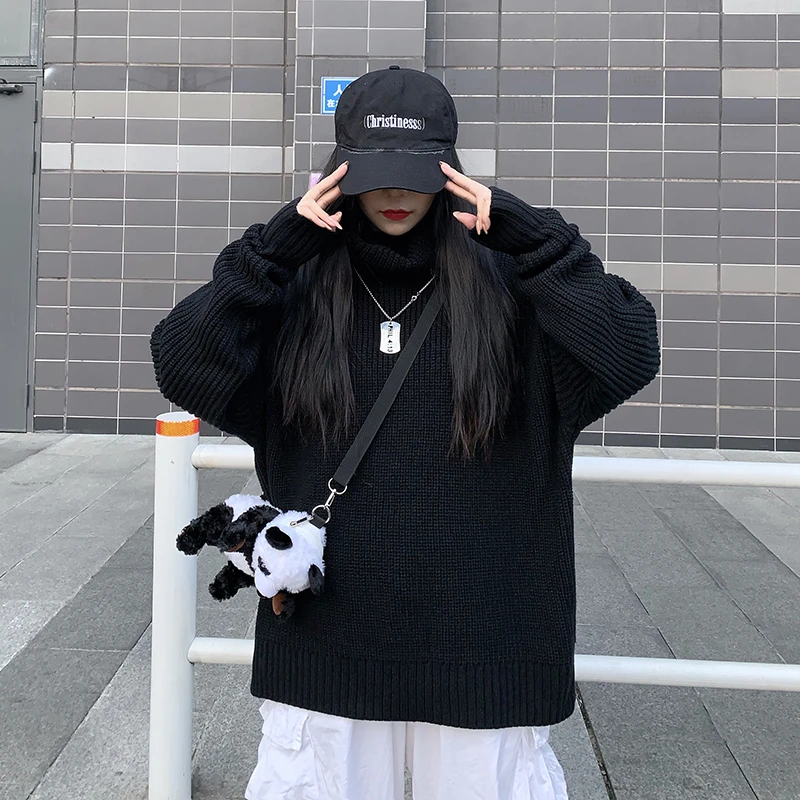 Осень и зима Harajuku уличный стиль Высокий воротник Корейская версия прилива свободный студенческий пуловер свитер