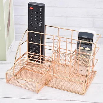

Metal Makeup Brush Organizer Basket Office Pen Pencil Holder Case Household Hollow-Out Ironwork Desktop Container Nordic Style
