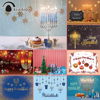 

Allenjoy Hanukkah Photography Backdrop Jewish Holiday Menorah Candelabra Candle Wood Dreidel Glitter Family Background Photocall