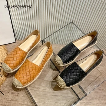 

Roman Retro Casual Thick Sole Slip -on Fisherman Shoes Female British Style Straw Woven Handmade All-match Lazy Shoes Loafers