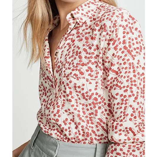 

Yellow/Red Women Viscose 100% Floral Printed Blouse Shirt Top With Long Sleeve & Lapel