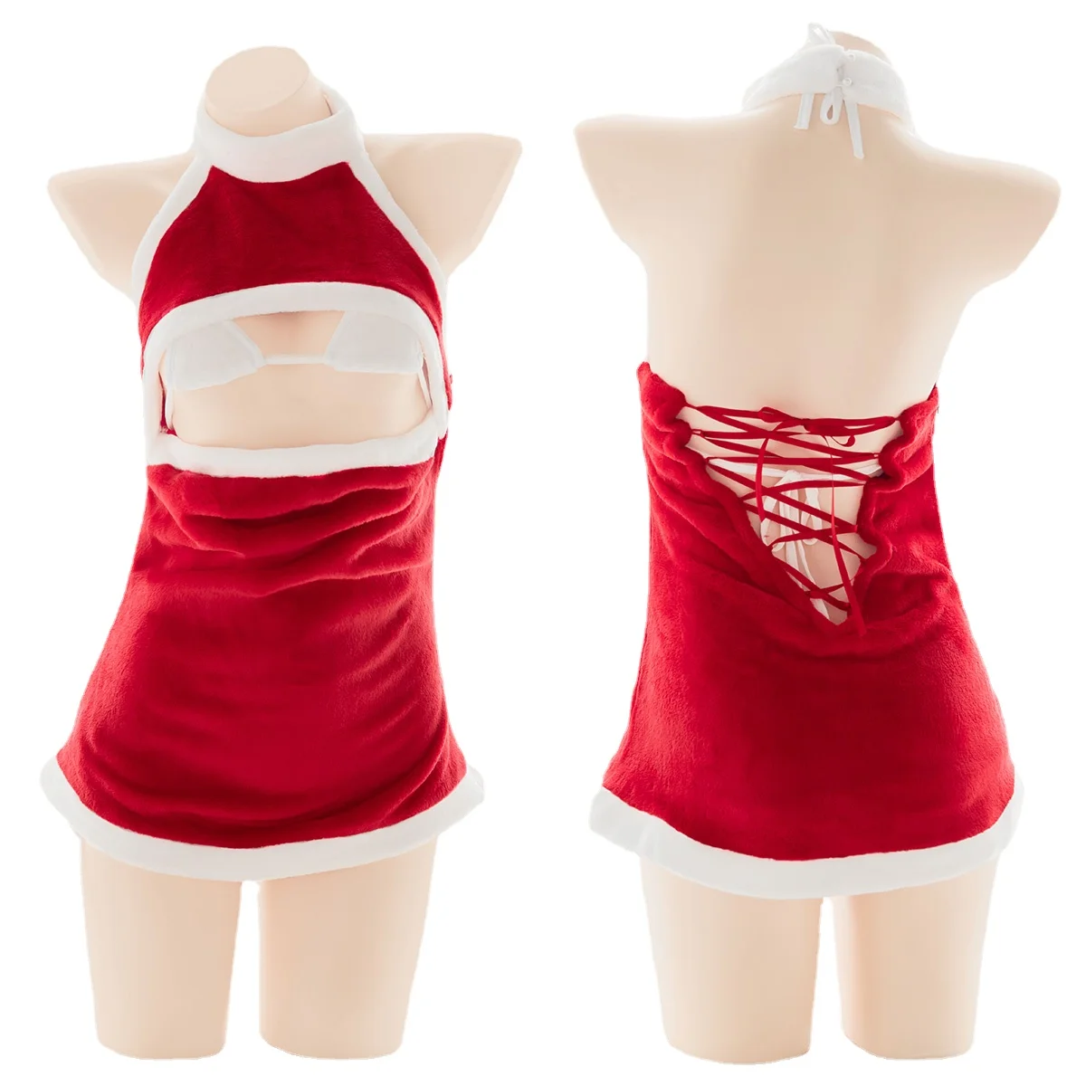 

Lolita Lovely Hollow Out Sexy Open Chest Sleepwear Christmas Cosplay Sweet Bikini Low Waist High Collar Bandage Perspective Suit