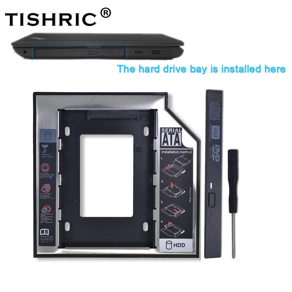 Tishric Универсальный пластик алюминий 12,7 мм SATA 3,0 2," HDD Caddy адаптер DVD HDD для ноутбука Cd нечетный жесткий диск Корпус Optibay - Цвет: Черный