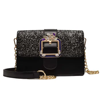 

Crossbody Bags for Women with Sequins Quality Leather Female Shoulder Bag Casual Small Flap Bag Solid Ladies' Messenger Bag Sac