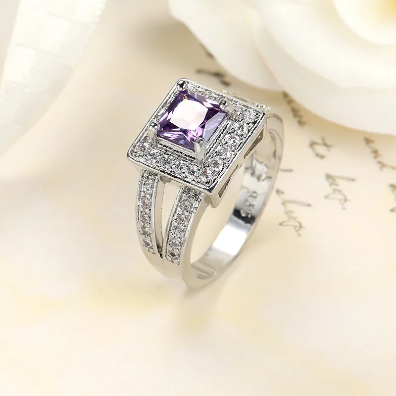 

New Purple Color Stone High Quality Micro Inlay Cubic Zircon Rings for Women All Match Trendy Jewelry Accessories CRL1302