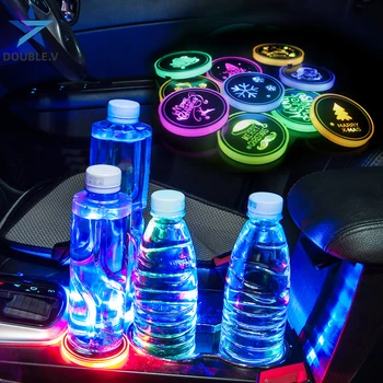 

Car Led Lights Cup Holder Coasters for Christmas gift Drink Coffee Bottle Holder car gadget Tray Stand Under The Cup For BMW KIA