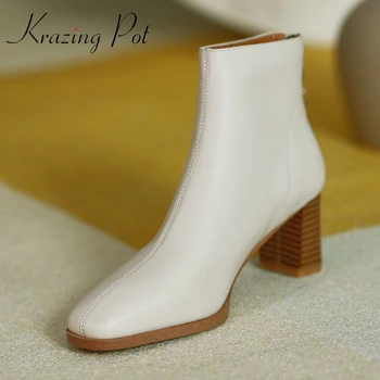 

Krazing Pot winter genuine leather square toe high heel Chelsea boots British style young lady streetwear campus ankle boots L56