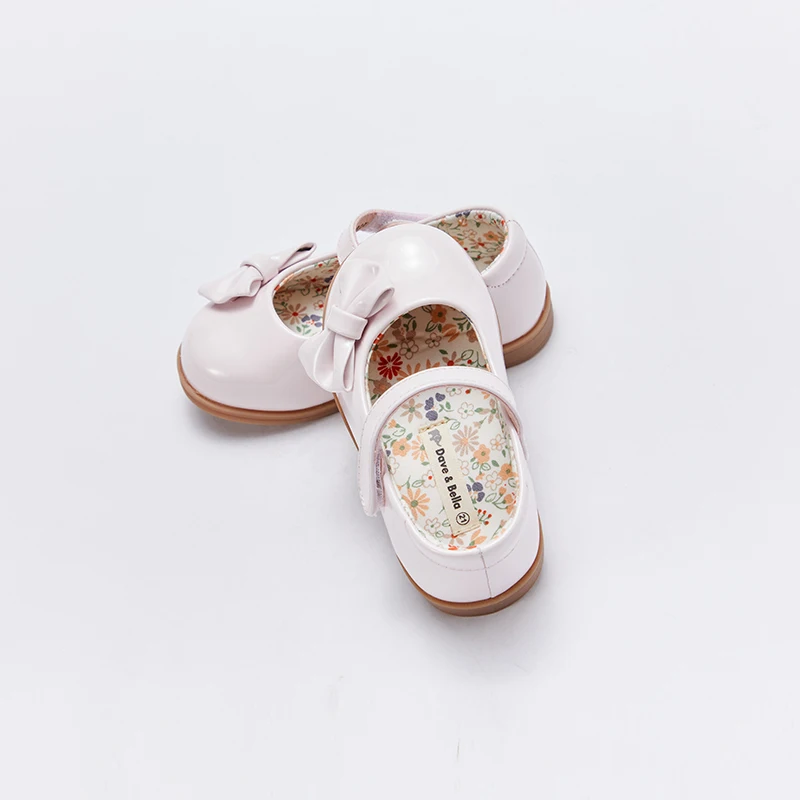 DB1220619 Dave Bella spring fashion baby girls bow solid leather shoes cute children girl brand shoes
