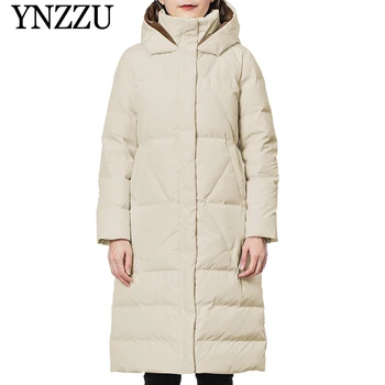 

Winter Long sleeve Women down jacket 2019 Hooded Loose Elegant Female Long Down coat Thick Warm Solid color Overcoat YNZZU YO997