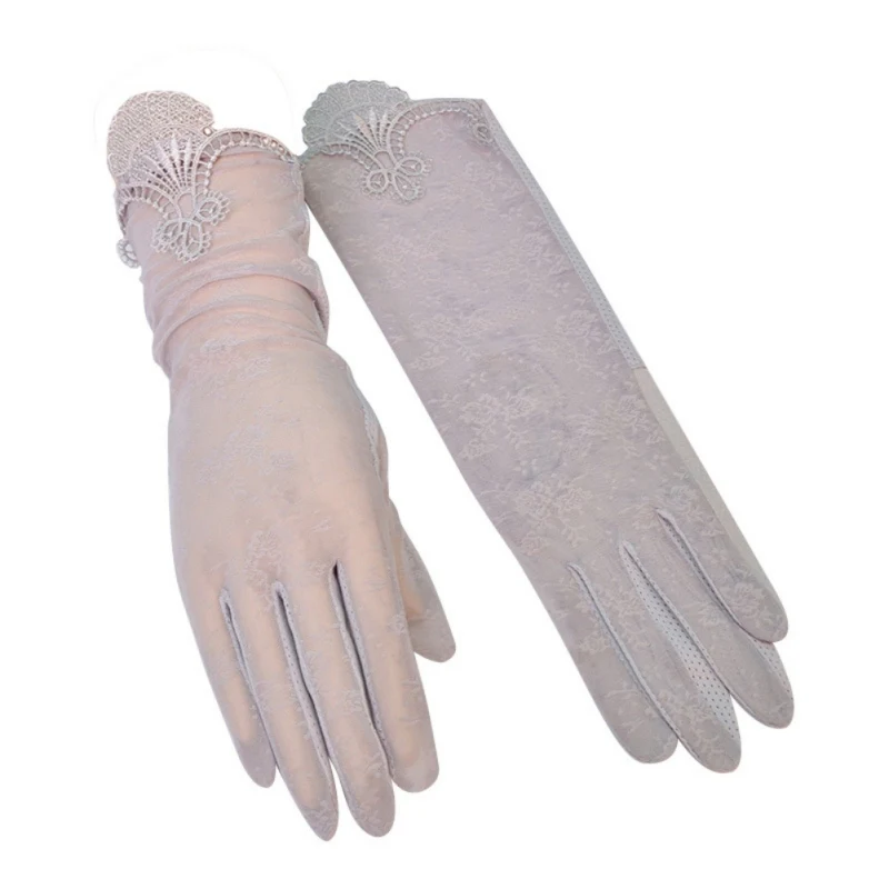 Летние противоскользящие дышащие кружевные перчатки с сенсорным экраном для езды за рулем, женские защитные перчатки от солнца, УФ-защита от солнца, короткие перчатки - Цвет: Серый
