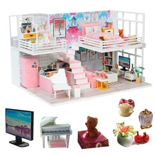 Детский Кукольный дом, игрушки, деревянная кухонная кровать, светодиодный светильник, миниатюрная модель, мебель, сделай сам, кукольный домик, набор, Детская кукла oyuncak bebek evi