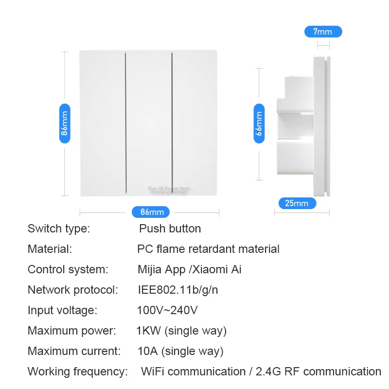 Настенный выключатель Xiaomi Mijia PTX с дистанционным управлением, беспроводной ключ, светильник с нулевой линией, умная жизнь, Wi-Fi, для Mijia APP