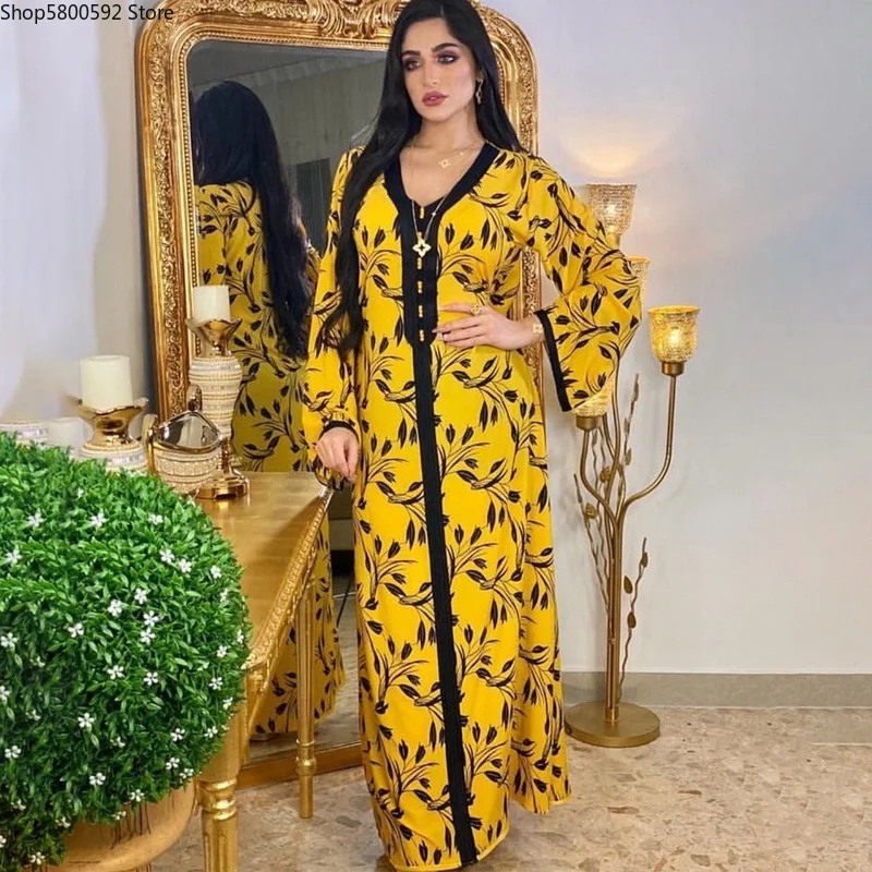 Robe Longue Femme Ete Musulmane Islamique Abaya Robe Manches Longues Mousseline Dubai Kaftan Robes Cocktail Mariage Robe Maxi Dress 