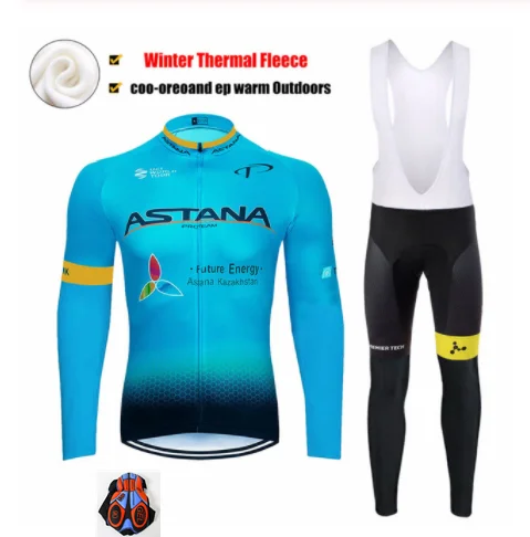 Winter Jersey Suit Астана, Майо, Ropa Ciclismo Invierno, зимняя велосипедная Джерси, термальный флис, длинный рукав, комплект одежды для велоспорта, одежда для горного велосипеда - Цвет: Winter Jersey Suit