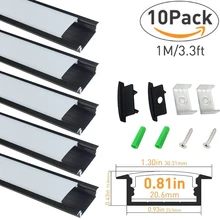 10 комплектов 1 м алюминиевый профиль экструзии с молочным покрытием, для установки светодиодной ленты светильник, u-образный алюминиевый канал