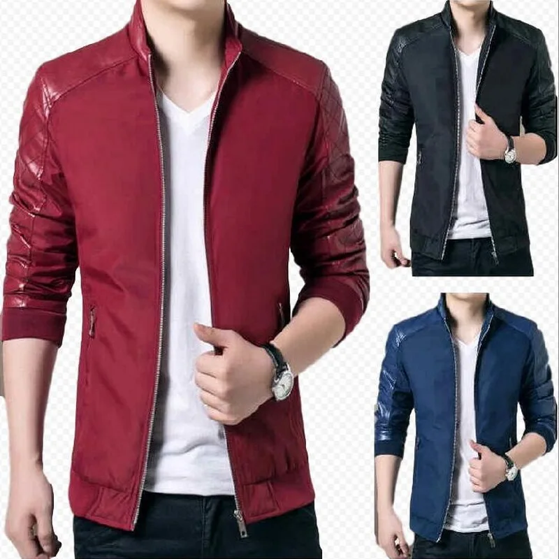 

2021 Leather Jacket Men New Slim Jackets Male PU Leather Stand Collar Sportswear Men's Fashion PU Outwear M-6XL
