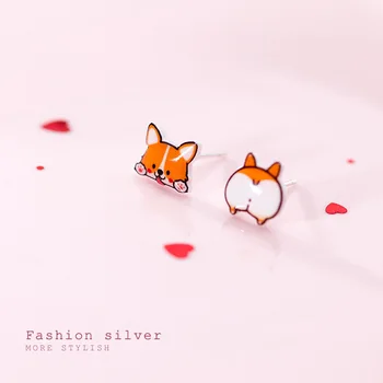 

925 Sterling Silver Pembroke Welsh Corgi Puppy Stud Earrings Cute Dog Ear Stud Animal Jewelry