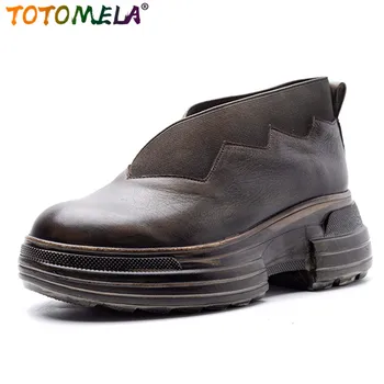 

TOTOMELA Plus size 35-40 New full genuine leather shoes women flats casual platform shoes vintage spring autumn shoes