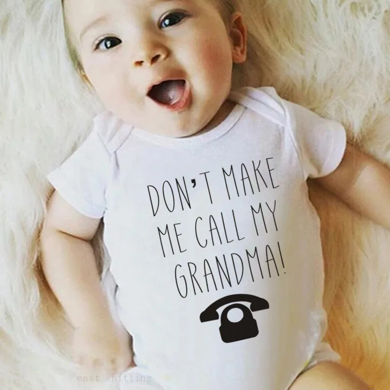 Летний комбинезон с принтом «Don't Make Me Call Grandma» для маленьких мальчиков и девочек; комбинезон с короткими рукавами для мальчиков; Детский комбинезон; Повседневная Верхняя одежда