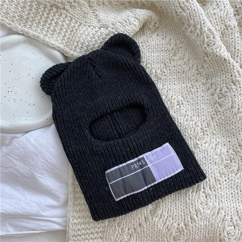 Y2K Balaclava for Women Bear Ears Ladies one Hole Ski Mask Crochet Full Face Knitted Hat Cute Hats with Ear Streetwear  Beanies 3