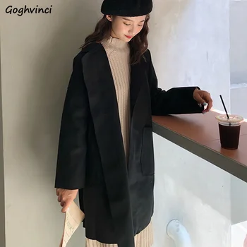

Wool Coat Women Solid Simple All Match High Quality Womens Korean Fashion Clothes Hot Sale Females Elegant Regular Ulzzang Chic