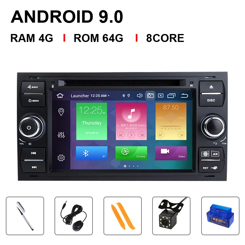 8 Core 64ROM OBD Cam 8 ядерный 4 г ram ips DSP Android 9 автомобильный Радио мультимедиа для Ford Focus 2 3 mk2 Mondeo 4 Kuga Fiesta Transit подключения S-MAX C-MAX - Цвет: 8 Core 64ROM OBD Cam
