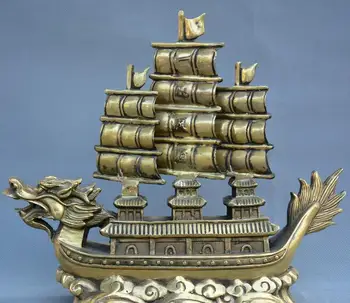 

Collect Chinese fengshui old Bronze dragon boat plain sailing auspicious Statue